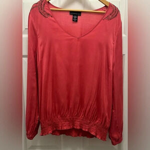 Attention Women’s Pink Blouse with Gold Beading on Shoulders Size XL